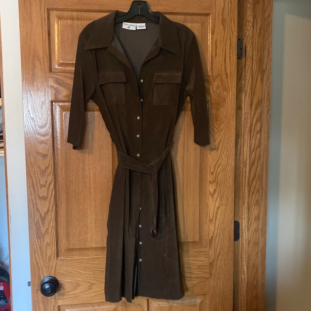 Kathy Ireland Dark Brown Long Sleeve faux suede dress